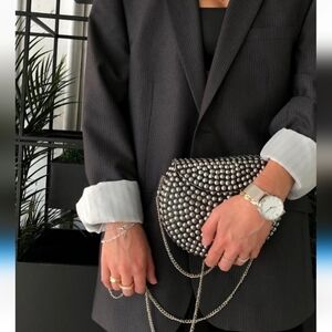 Studded Black Crossbody Clutch Bag